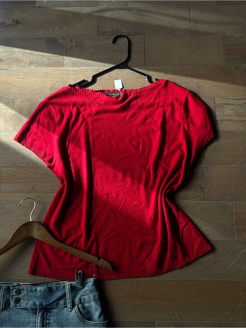 Red Short-Sleeve Knit Top